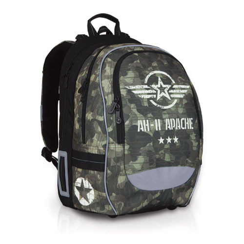 Двухкамерный школьный рюкзак для мальчиков с армейской тематикой Двухкамерный школьный рюкзак для мальчиков с армейской тематикой
