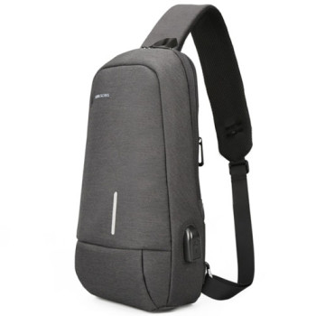Однолямочный рюкзак с USB входом серый class=