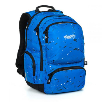 Стильный молодежный рюкзак синего цвета с синей фурнитурой class=