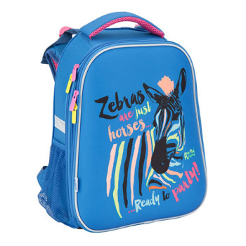 Каркасный ранец для девочки Kite Animal Planet синий с принтом зебра class=
