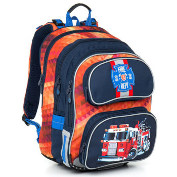 Синий рюкзак для мальчика с изображением пожарной машины class=