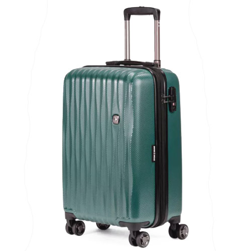 Пластиковый чемодан на колесах 19" с USB для подзарядки телефона зеленый