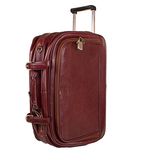 Кожаный чемодан на колесах Rockbun коричневый
